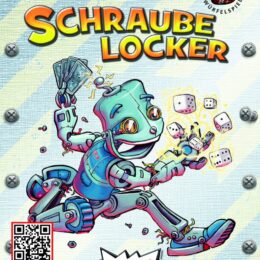 Cover des Spiels Schraube locker: Roboter mit Karten und Würfel