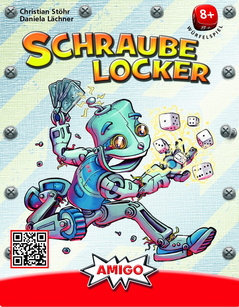 Cover des Spiels Schraube locker: Roboter mit Karten und Würfel