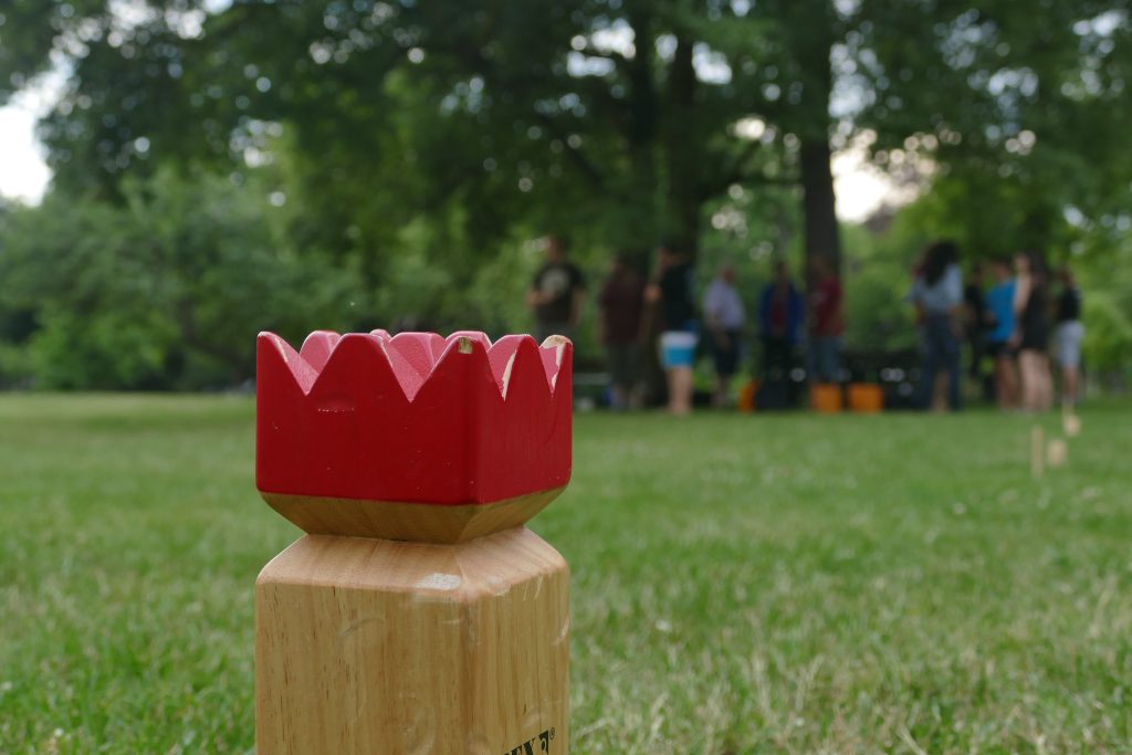Königskubb vor Gruppe auf Wiese