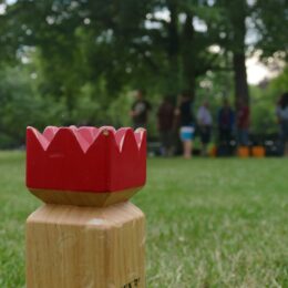 Königskubb vor Gruppe auf Wiese