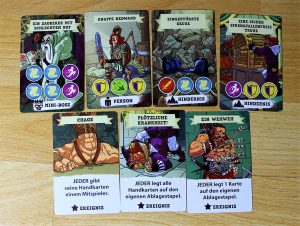 Dungeonkarten: 3 Ereignisse, 1 Mini-Boss, 1 Person, 2 Hindernisse